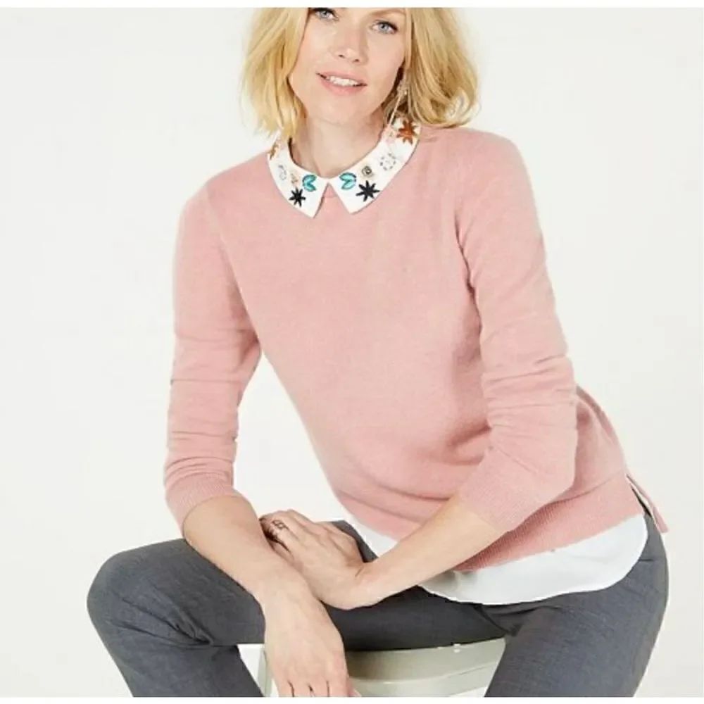Charter Club luxury cashmere Bella rose crew neck sweater size L